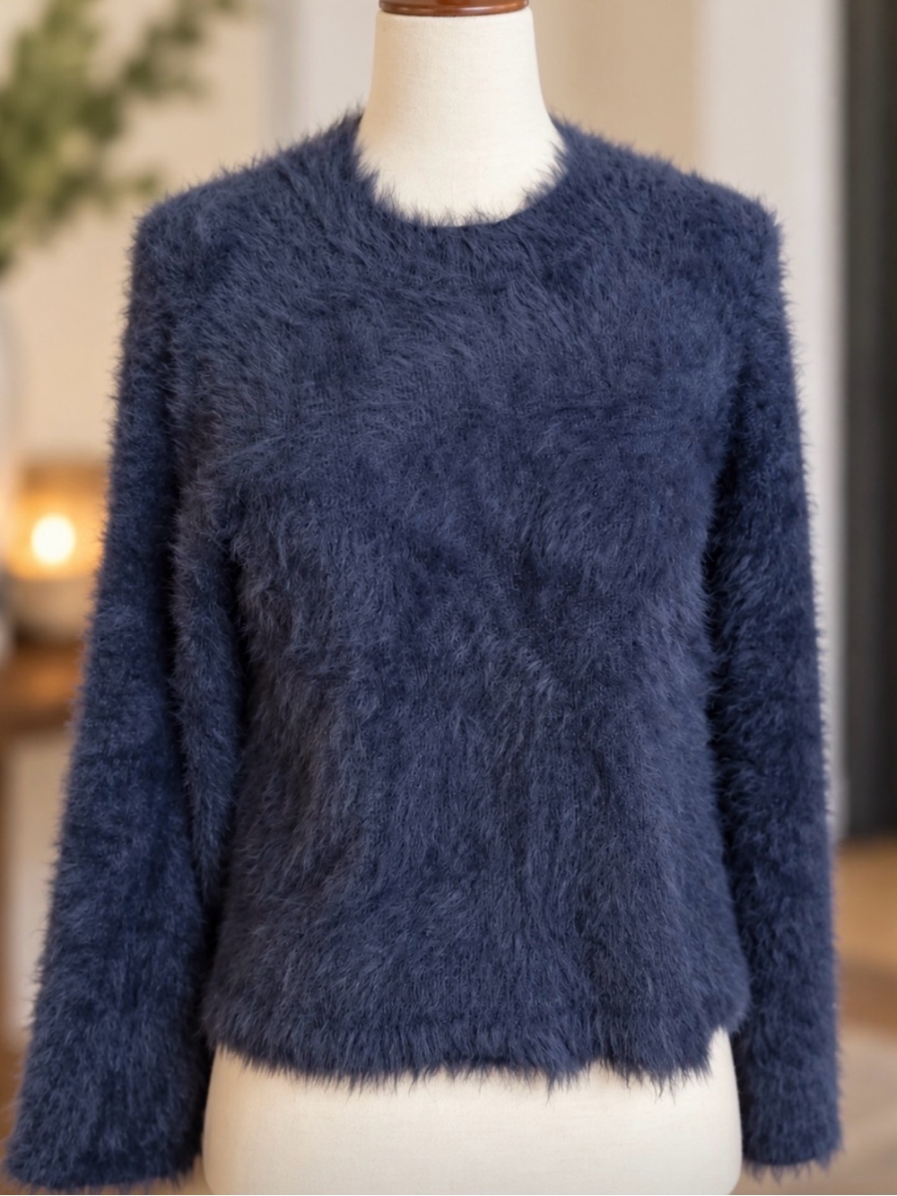 Evereve Eyelash Knit Sweater French Blue Crewneck Cozy Pullover Size XS